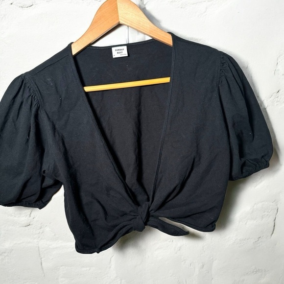 Sunday best aritzia tie up cropped top puff sleeve  M - Picture 1 of 6